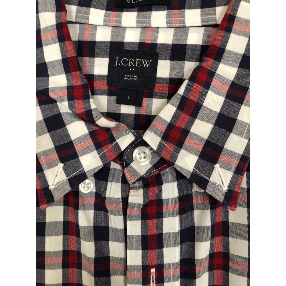 J. Crew Men’s Large Red & Navy Gingham Buttondown
